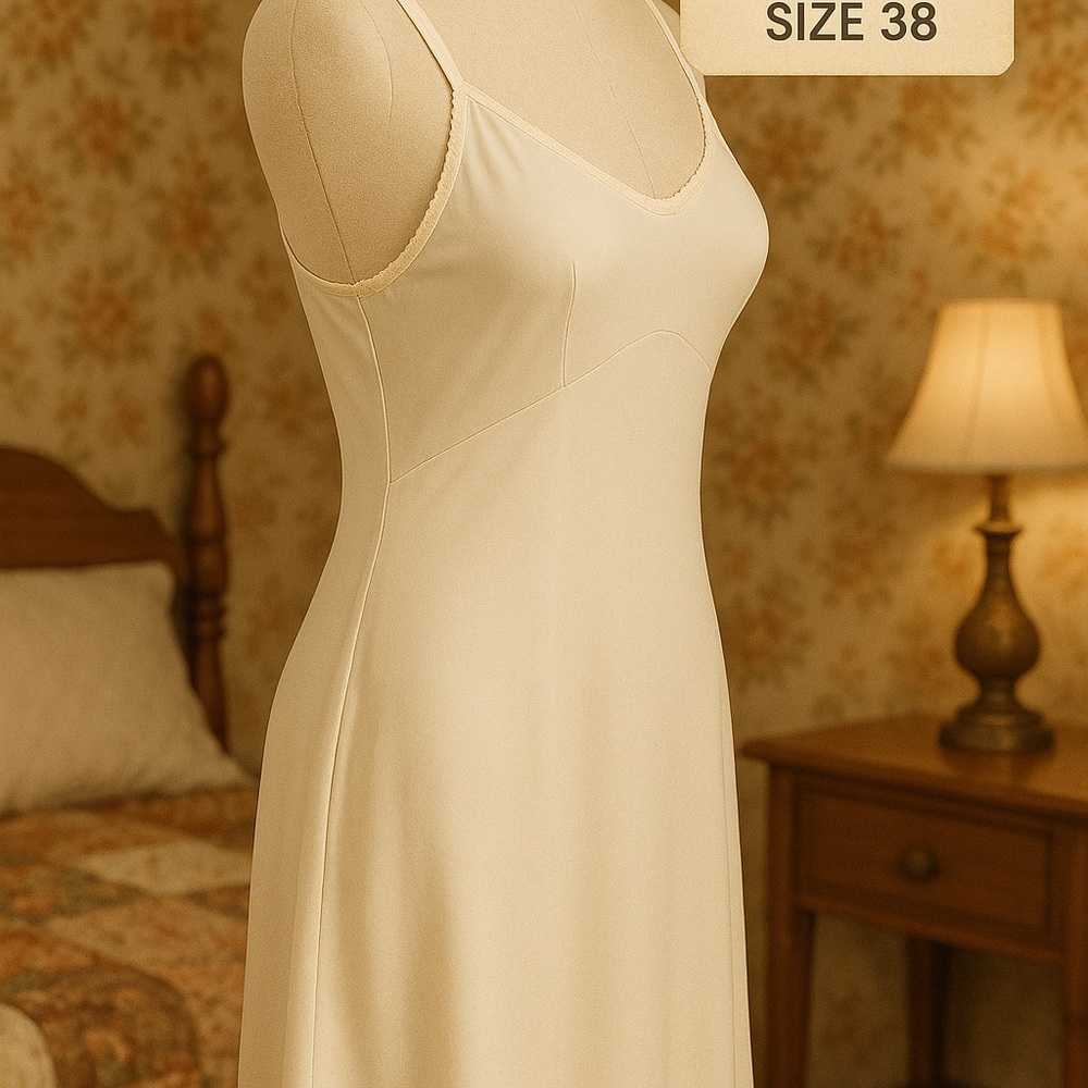 Vintage Sears Nylon Slip Dress Size 38 Cream Lace Hem Antron III - Picture 3 of 8